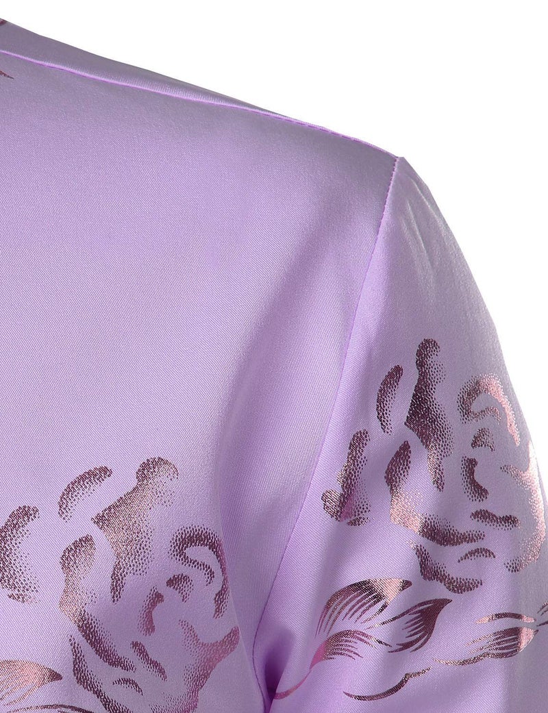 ZEROYAA Mens Hipster Gold Rose Printed Slim Fit Long Sleeve Dress Shirts/Prom Performing Shirts Z56 Lavender Large - Image 4